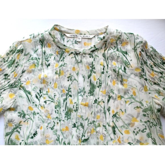 Veronica Beard Walker Pintucked Silk Blouse / Size 8 / White Green Kate Schelter - Picture 6 of 9